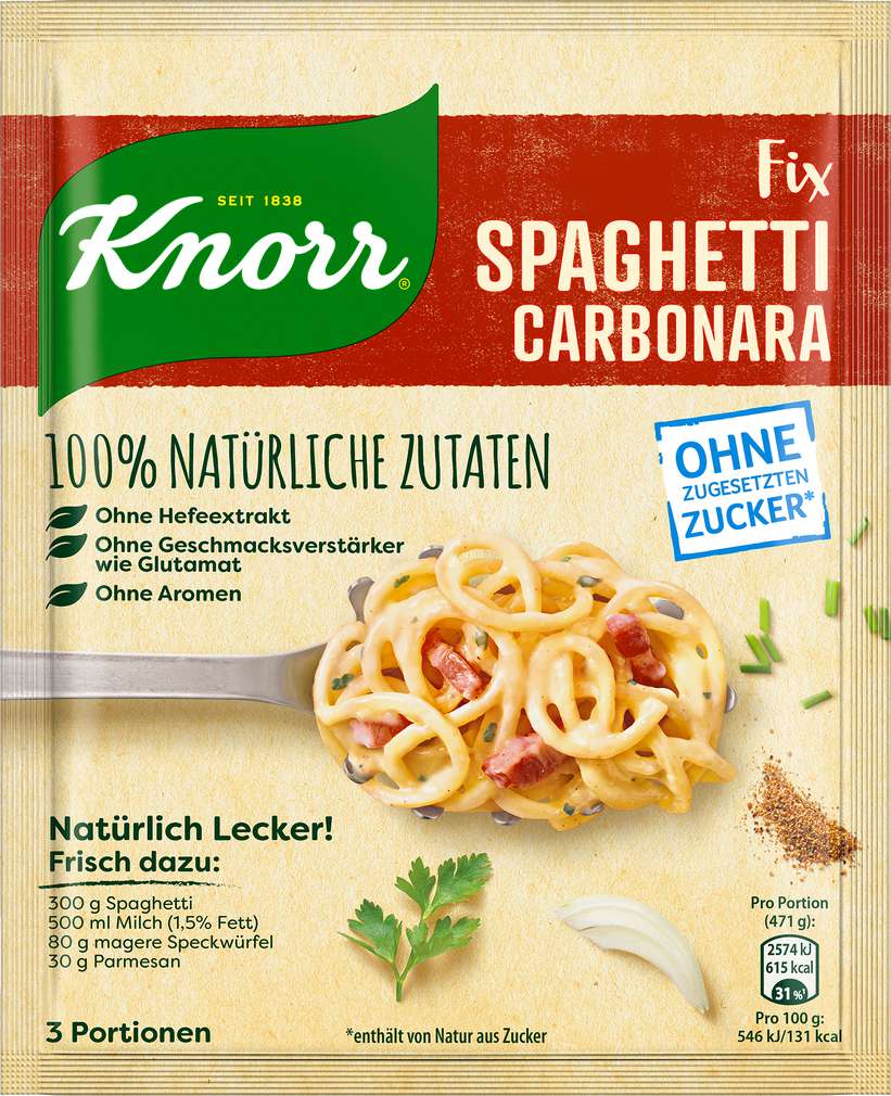 Abbildung des Sortimentsartikels Knorr Fix Natürlich Lecker Spaghetti Carbonara 42g