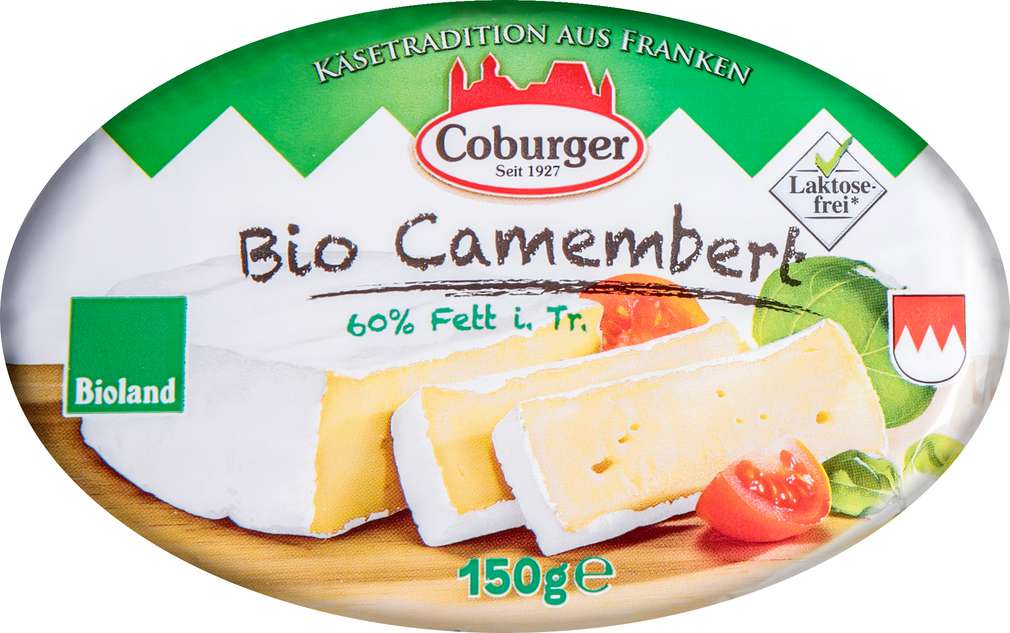 Abbildung des Sortimentsartikels Coburger Bioland Camembert deutscher Weichkäse 60% Fett i.T. 150g