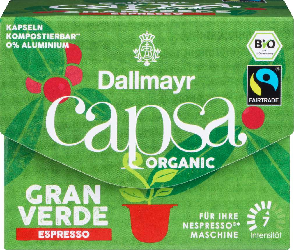Abbildung des Sortimentsartikels Dallmayr Bio Gran Verde Capsa Espresso 10=56g