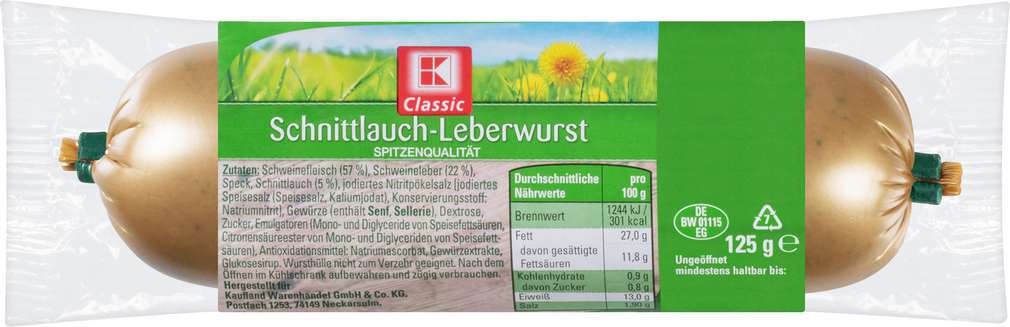 Abbildung des Sortimentsartikels K-Classic Leberwurst Schnittlauch 125g