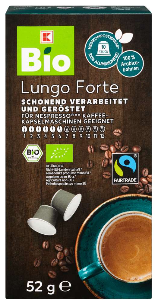 Abbildung des Sortimentsartikels K-Bio Kaffeekapsel Lungo Forte heimkompostierbar 10x5,2g