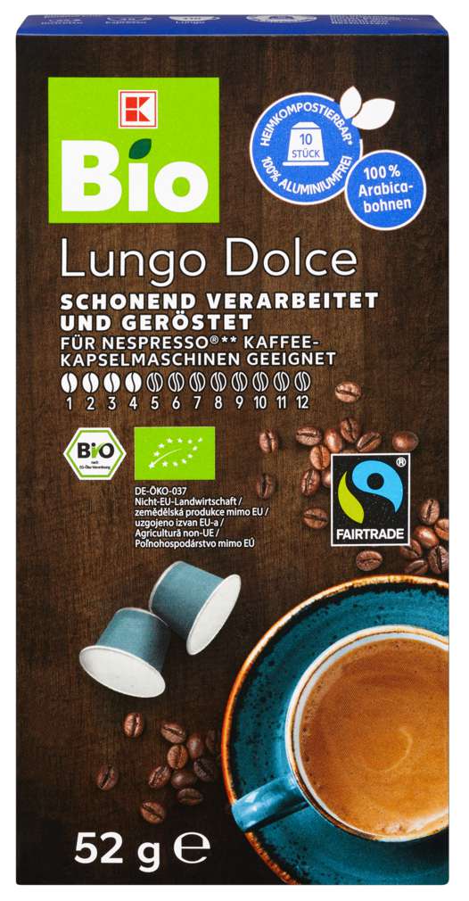 Abbildung des Sortimentsartikels K-Bio Kaffeekapsel Lungo Dolce heimkompostierbar 10x5,2g