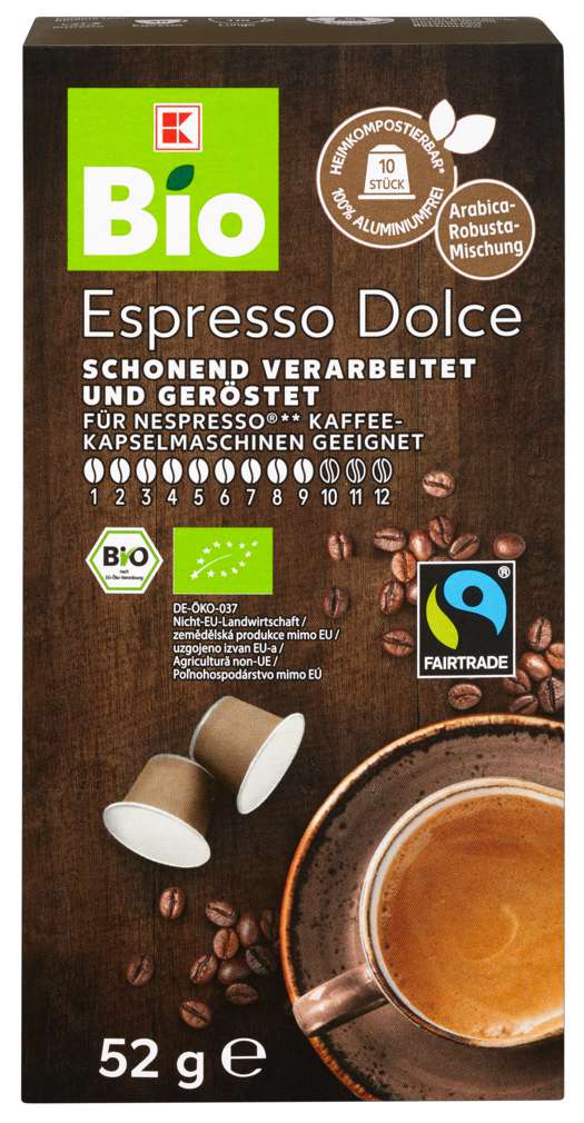 Abbildung des Sortimentsartikels K-Bio Kaffeekapsel Espresso Dolce heimkompostierbar 10x5,2g