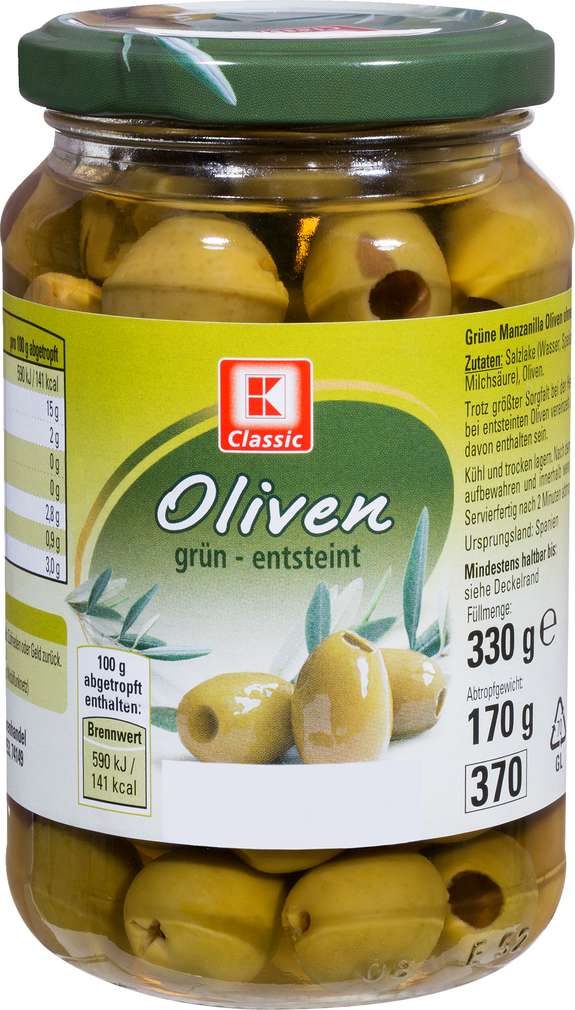 Abbildung des Sortimentsartikels K-Classic Oliven Manzanilla grün ohne Stein 330g