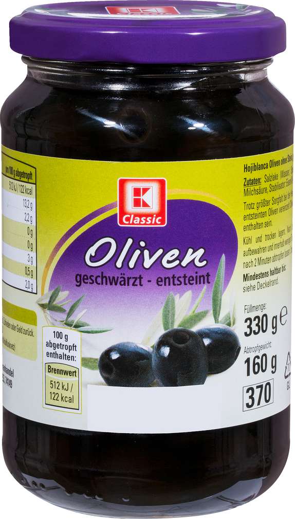 Abbildung des Sortimentsartikels K-Classic Oliven geschwärzt ohne Stein 330g