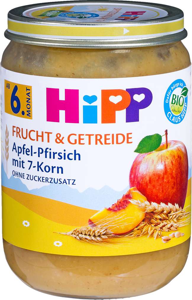 Abbildung des Sortimentsartikels Hipp Frucht & Getreide Apfel-Pfirsich mit 7-Korn 190g