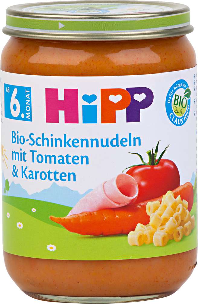 Abbildung des Sortimentsartikels Hipp Bio-Schinkennudeln mit Tomaten und Karotten 190g