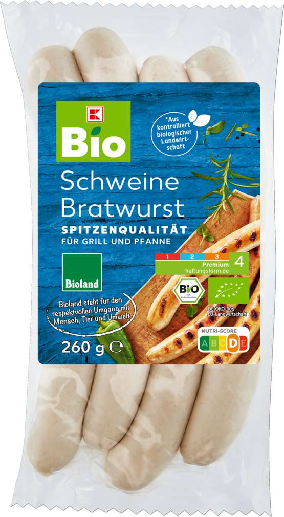 Abbildung des Sortimentsartikels K-Bio Bioland Schweinebratwurst 260g