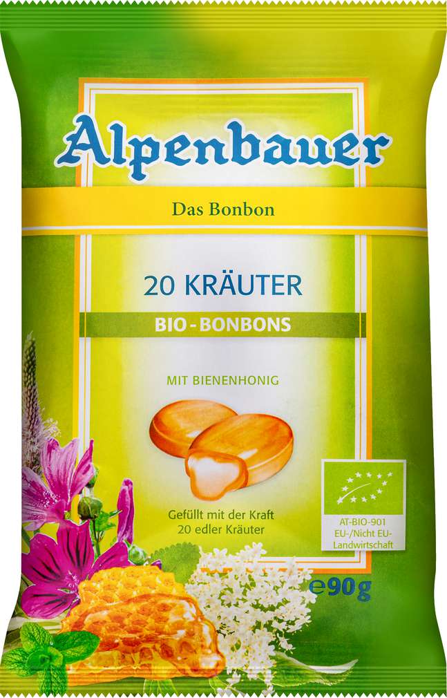 Abbildung des Sortimentsartikels Alpenbauer Bio-20-Kräuter Bonbons 90g