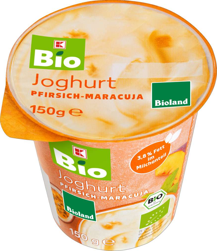Abbildung des Sortimentsartikels K-Bio Bioland Fruchtjoghurt Pfir./Mara. 3,8% Fett 150g