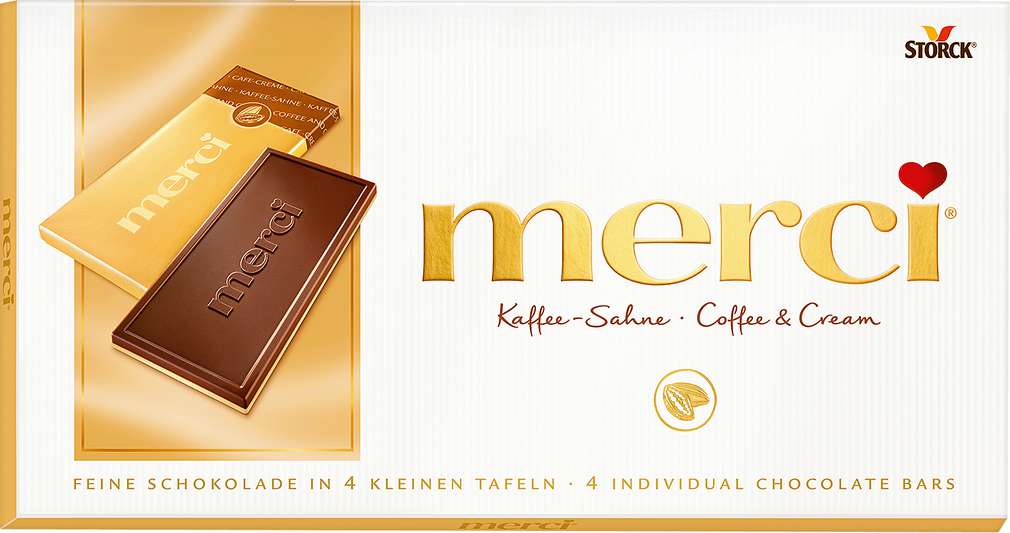 Abbildung des Sortimentsartikels Merci Tafelschokolade Kaffee-Sahne 4x25g