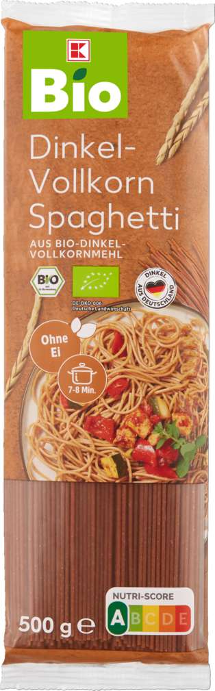 Abbildung des Sortimentsartikels K-Bio Dinkel-Vollkorn-Spaghetti 500G