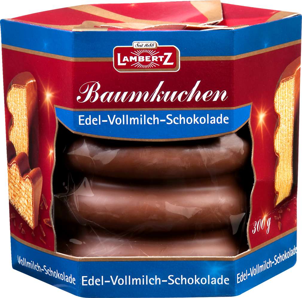 Abbildung des Sortimentsartikels Lambertz Baumkuchen Edel-Vollmilch-Schokolade 300g