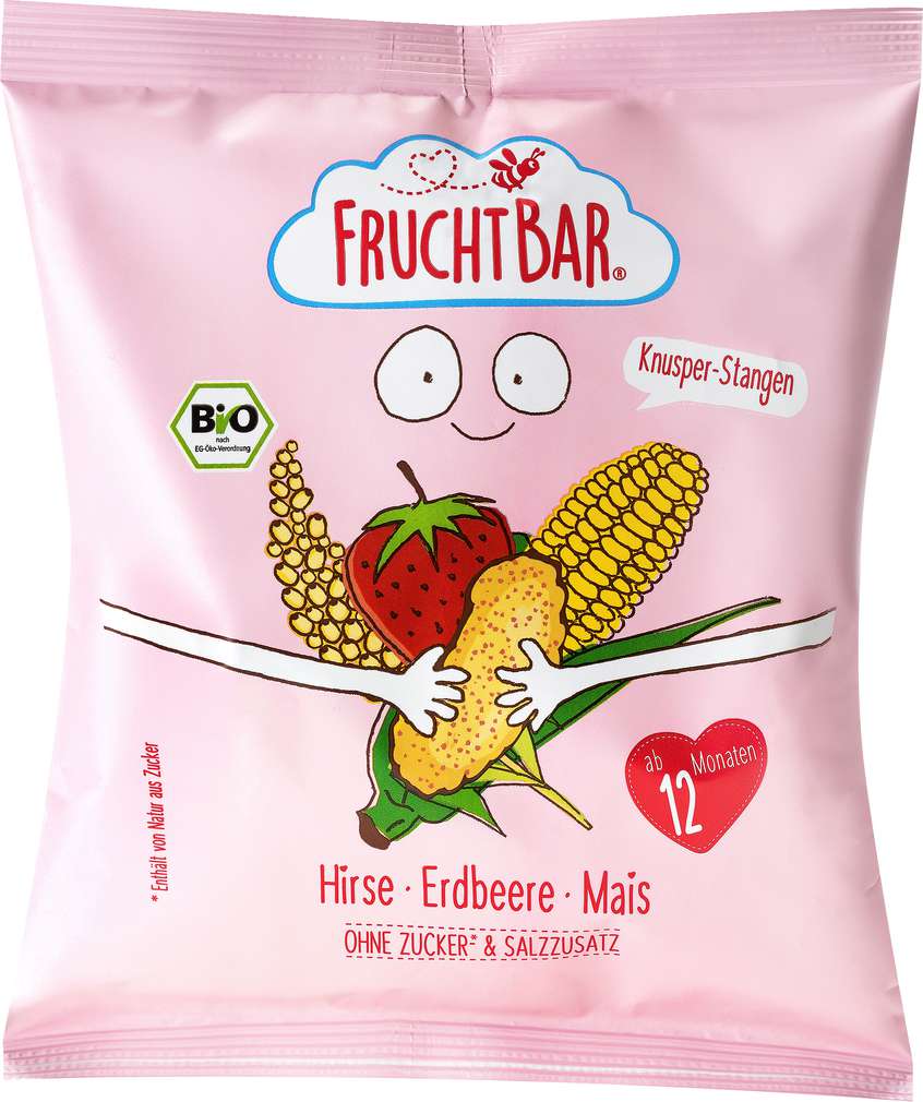 Abbildung des Sortimentsartikels jufico FruchtBar Knusper-Stangen Hirse, Erdbeere, Mais 30g