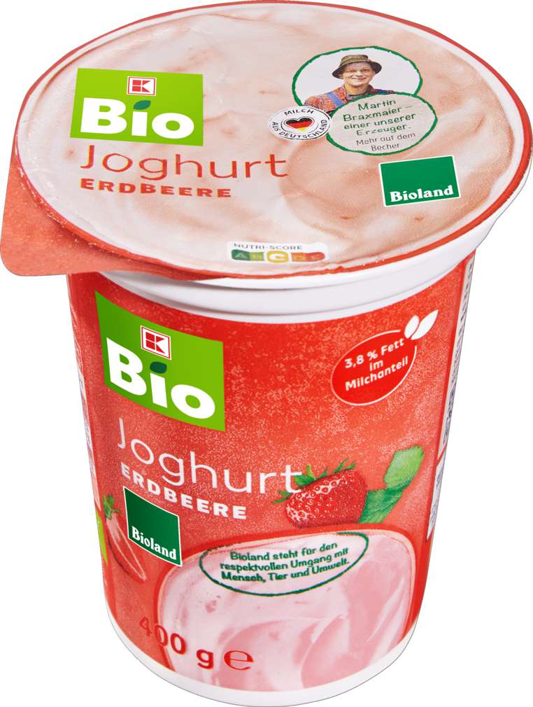 Abbildung des Sortimentsartikels K-Bio Bioland Fruchtjoghurt Erdbeere 3,8% Fett 400g