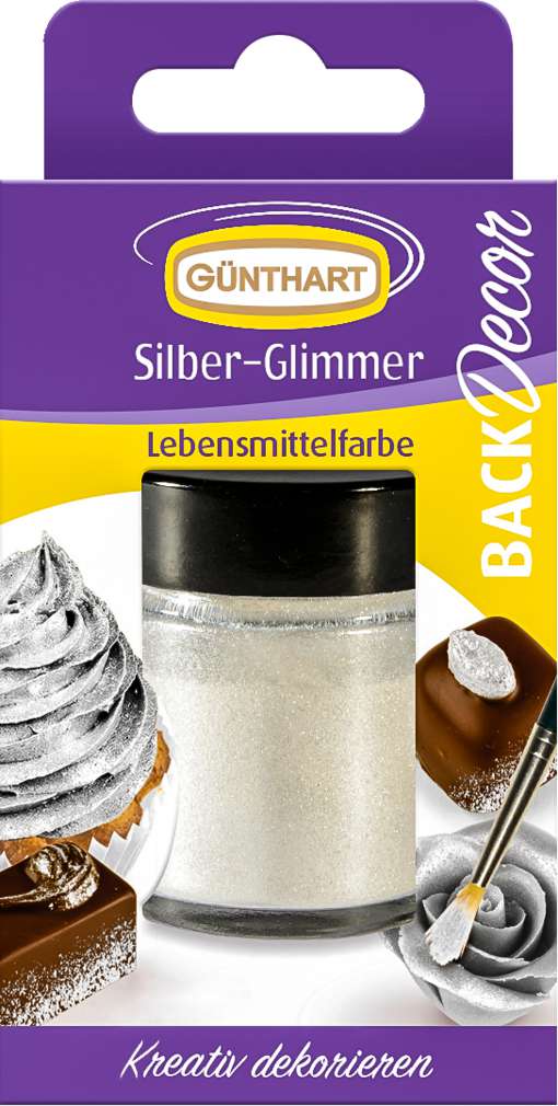 Abbildung des Sortimentsartikels Günthart Silber Glimmer Lebensmittelfarbe 7g