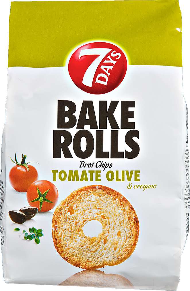 Abbildung des Sortimentsartikels 7 Days Bake Rolls Brotchips Tomate Olive und Oregano 250g