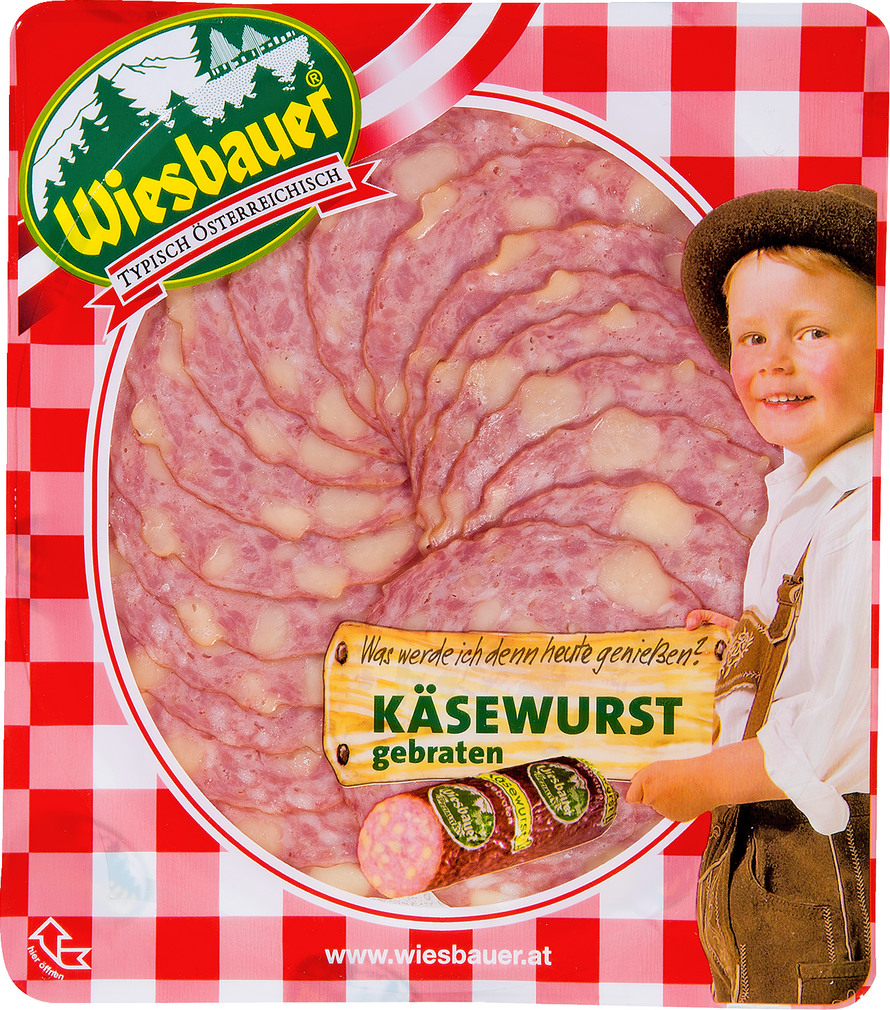 Abbildung des Sortimentsartikels Wiesbauer Käsewurst 80g