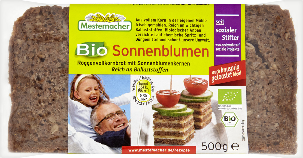 Abbildung des Sortimentsartikels Mestemacher Roggenvollkornbrot mit Sonnenblumenkernen 500g