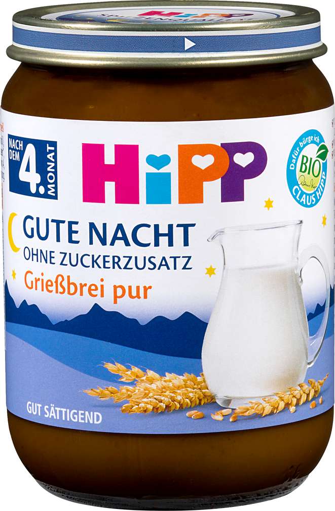 Abbildung des Sortimentsartikels Hipp Gute Nacht ohne Zuckerzusatz Grießbrei pur 190g