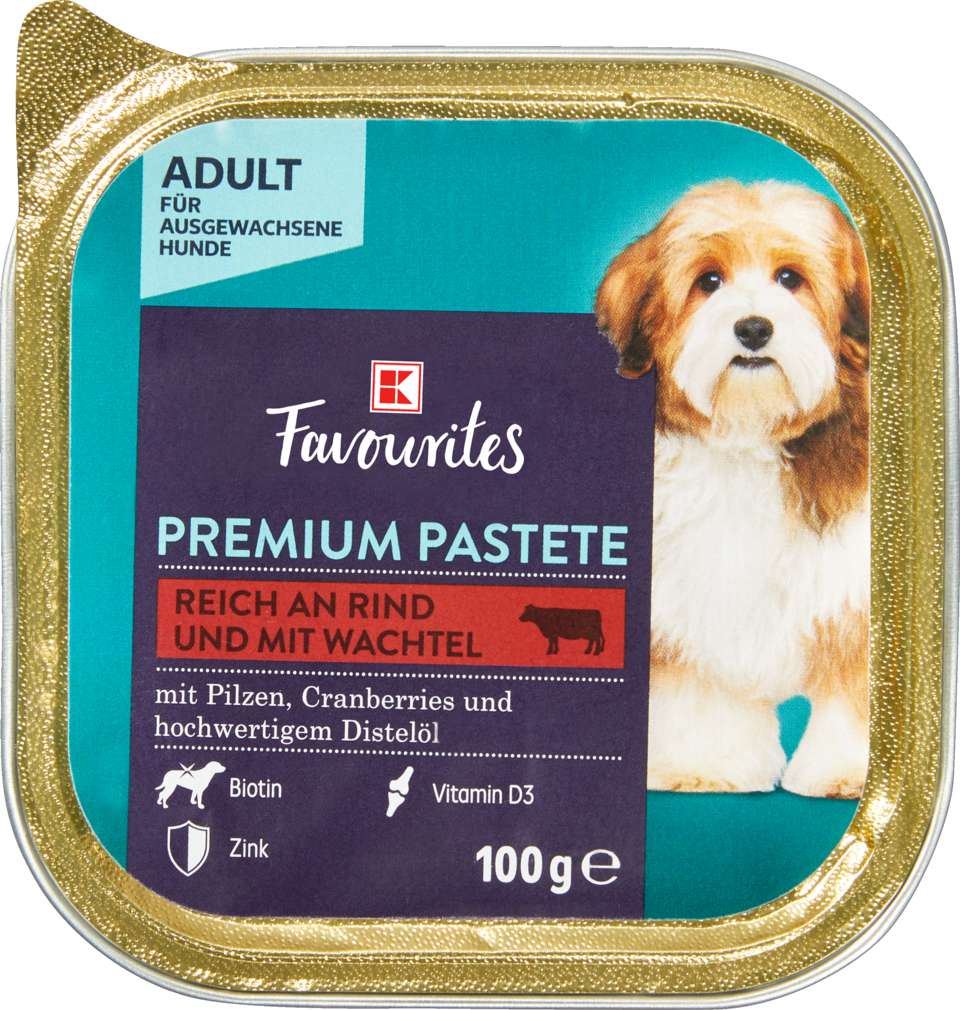 Abbildung des Sortimentsartikels K-Favourites Hundenahrung Premium Pastete Rind mit Wachtel 100g