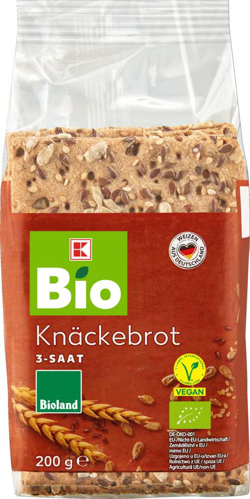 Abbildung des Sortimentsartikels K-Bio Bioland Knäckebrot 3-Saat 200g