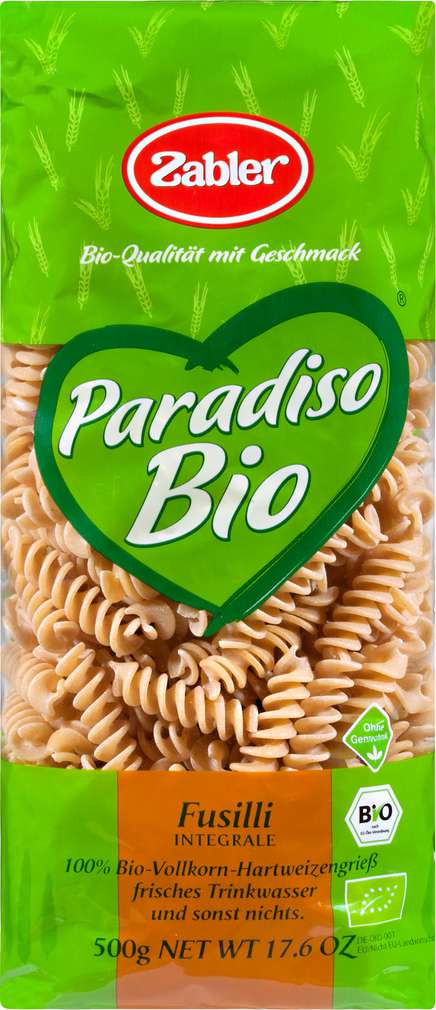 Abbildung des Sortimentsartikels Zabler Paradiso Bio Fusilli Vollkorn 500g