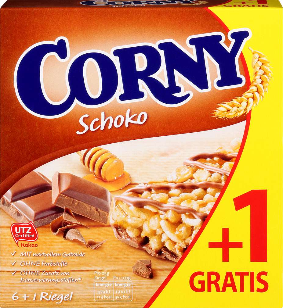 Abbildung des Sortimentsartikels Schwartau Corny Riegel Schoko 6+1=175g