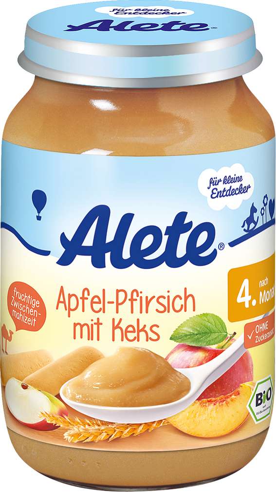 Abbildung des Sortimentsartikels Alete Apfel-Pfirsich mit Keks 190g