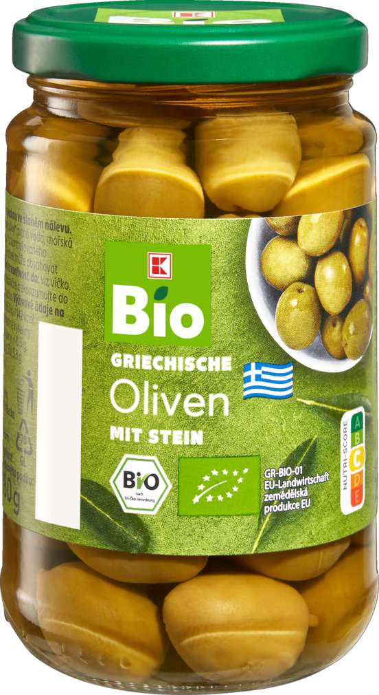 Abbildung des Sortimentsartikels K-Bio grüne Oliven mit Stein 290g