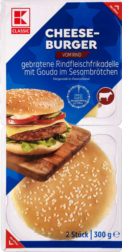 Abbildung des Sortimentsartikels K-Classic Cheeseburger Rind 2x150g