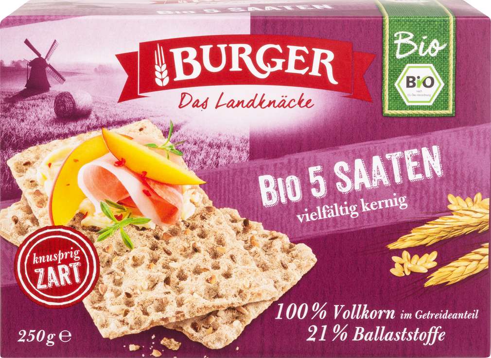 Abbildung des Sortimentsartikels Burger Bio Knäckebrot 5-Saaten 250g