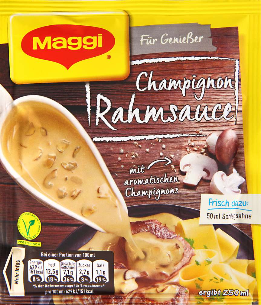 Abbildung des Sortimentsartikels Maggi Für Genießer Sauce Champignon Rahm ergibt 250ml