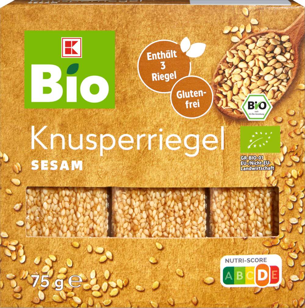 Abbildung des Sortimentsartikels K-Bio Knusperriegel Sesam 75g