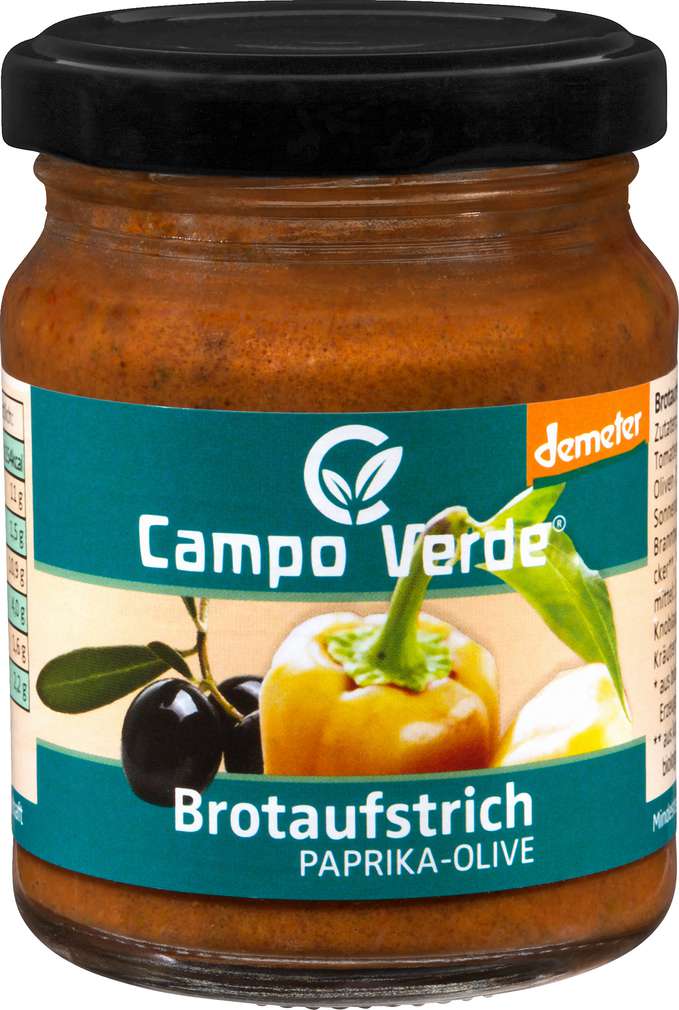 Abbildung des Sortimentsartikels Campo Verde Demeter Brotaufstrich Paprika-Olive 110g