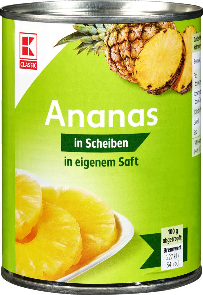 Abbildung des Sortimentsartikels K-Classic Ananas in Scheiben in Ananassaft 580ml