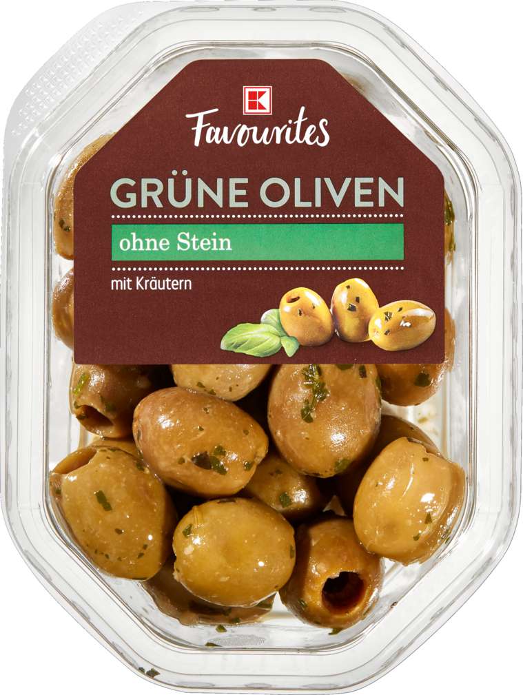 Abbildung des Sortimentsartikels K-Favourites Grüne Oliven mit Kräutern 150g