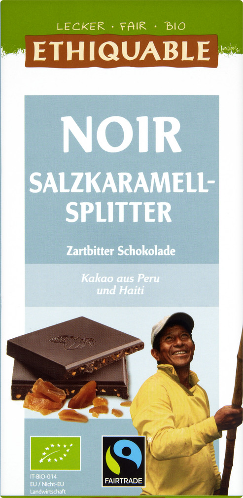 Abbildung des Sortimentsartikels Ethiquable Noir Salzkaramell-Splitter Zartbitter Schokolade 100g