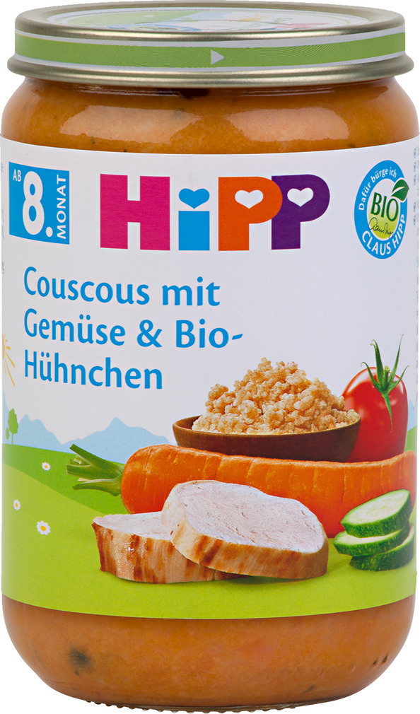 Abbildung des Sortimentsartikels Hipp Couscous mit Gemüse & Bio-Hühnchen 220g