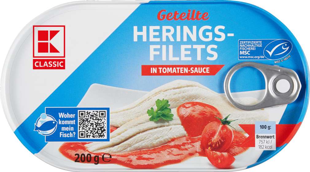 Abbildung des Sortimentsartikels K-Classic Heringsfilets in Tomatensauce 200g