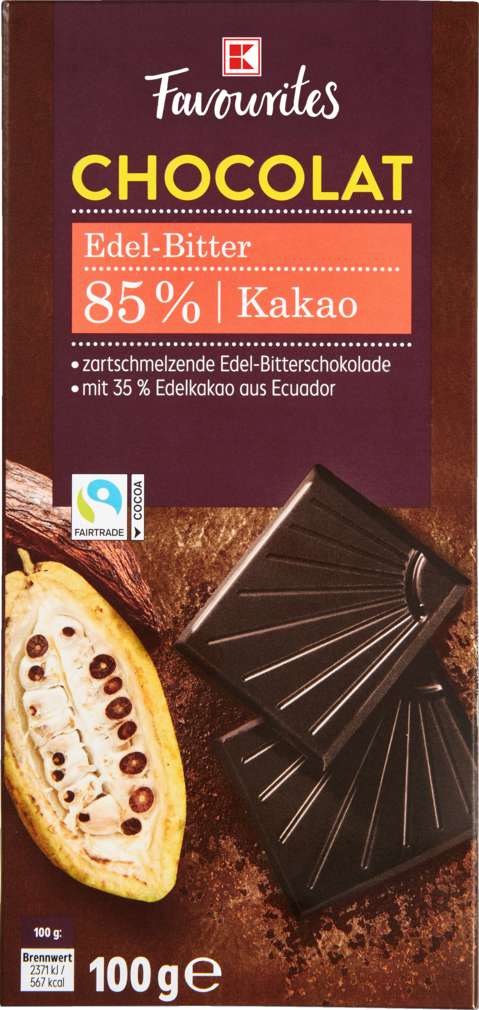 Abbildung des Sortimentsartikels K-Favourites Flachtafel Edelbitter 85% 100g