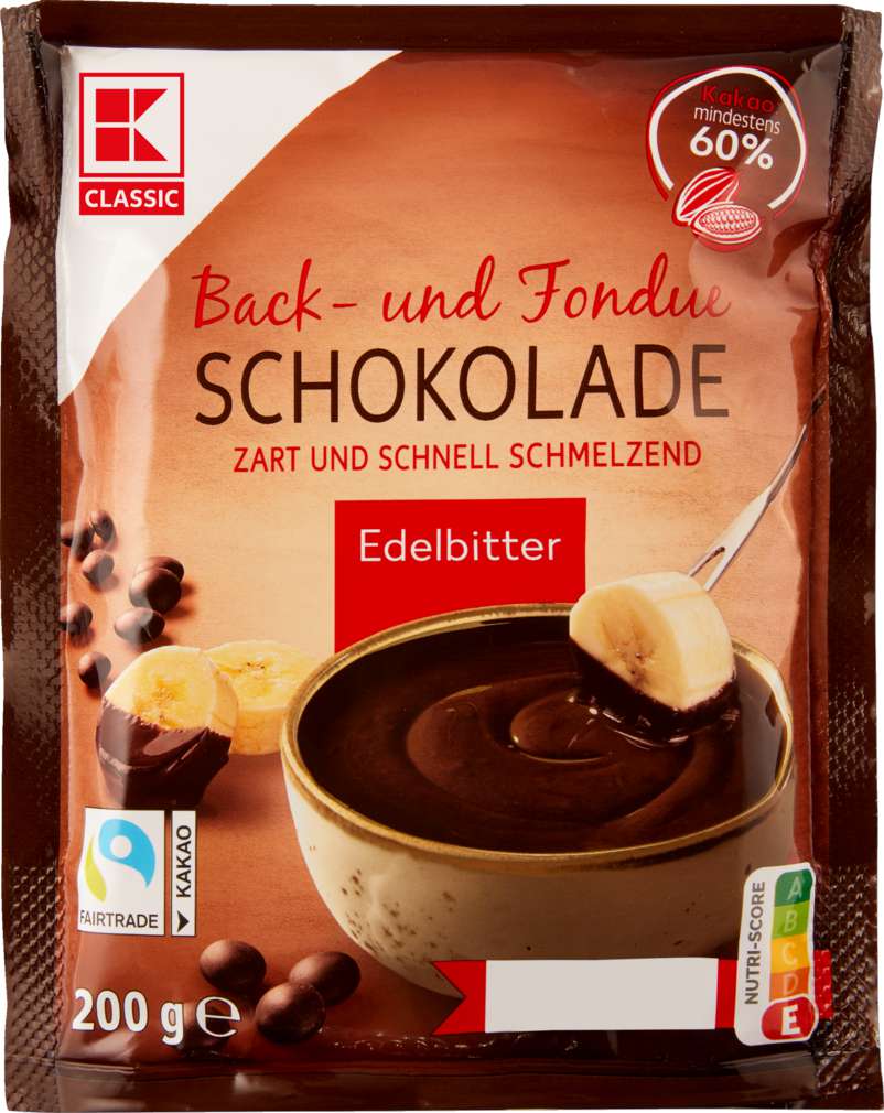 Abbildung des Sortimentsartikels K-Classic Back- und Fondue-Schokolade Edelbitter 200g