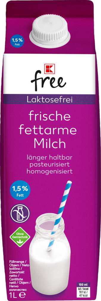 Abbildung des Sortimentsartikels K-Free Laktosefrei frische fettarme Milch 1,5%, 1l