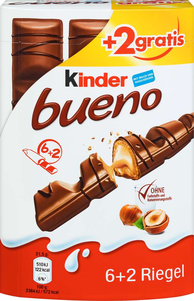 Abbildung des Sortimentsartikels Ferrero Kinder Bueno 6+2 Stück 172g