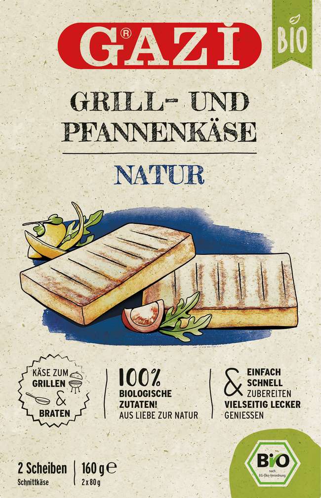 Abbildung des Sortimentsartikels Gazi Bio Grill-und Pfannenkäse Natur 43% Fett 2x80g