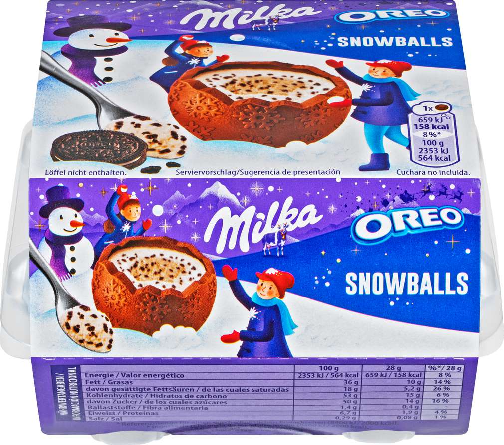 Abbildung des Sortimentsartikels Milka Snowballs Oreo 112g