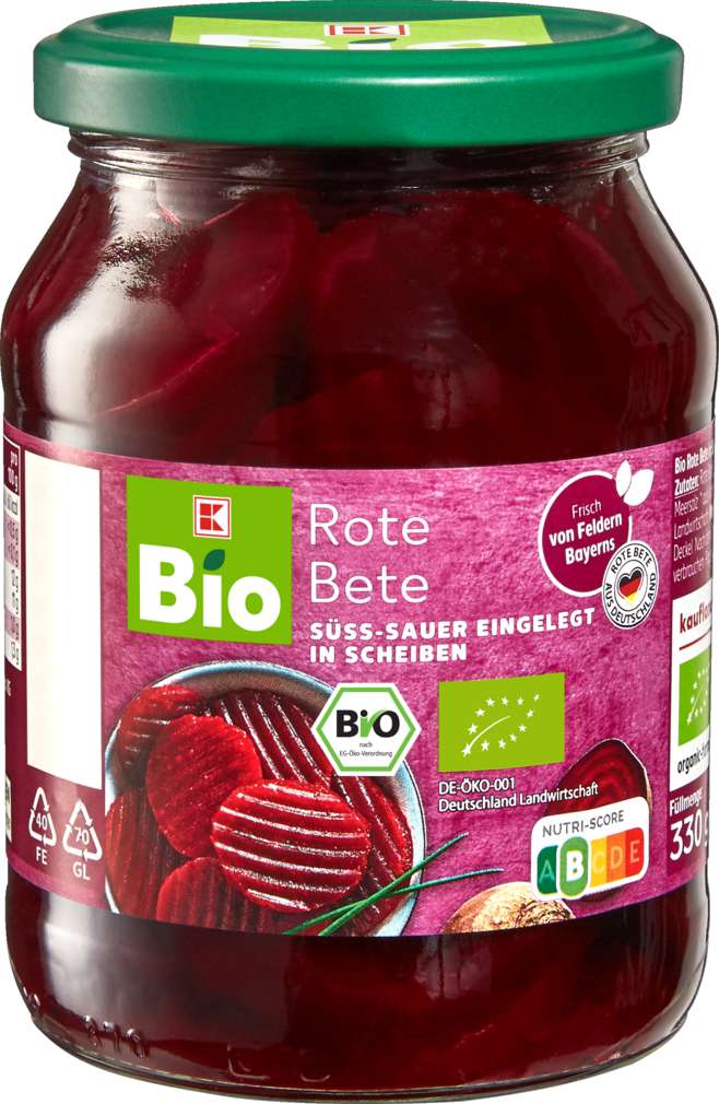 Abbildung des Sortimentsartikels K-Bio Rote Bete in Scheiben 330g