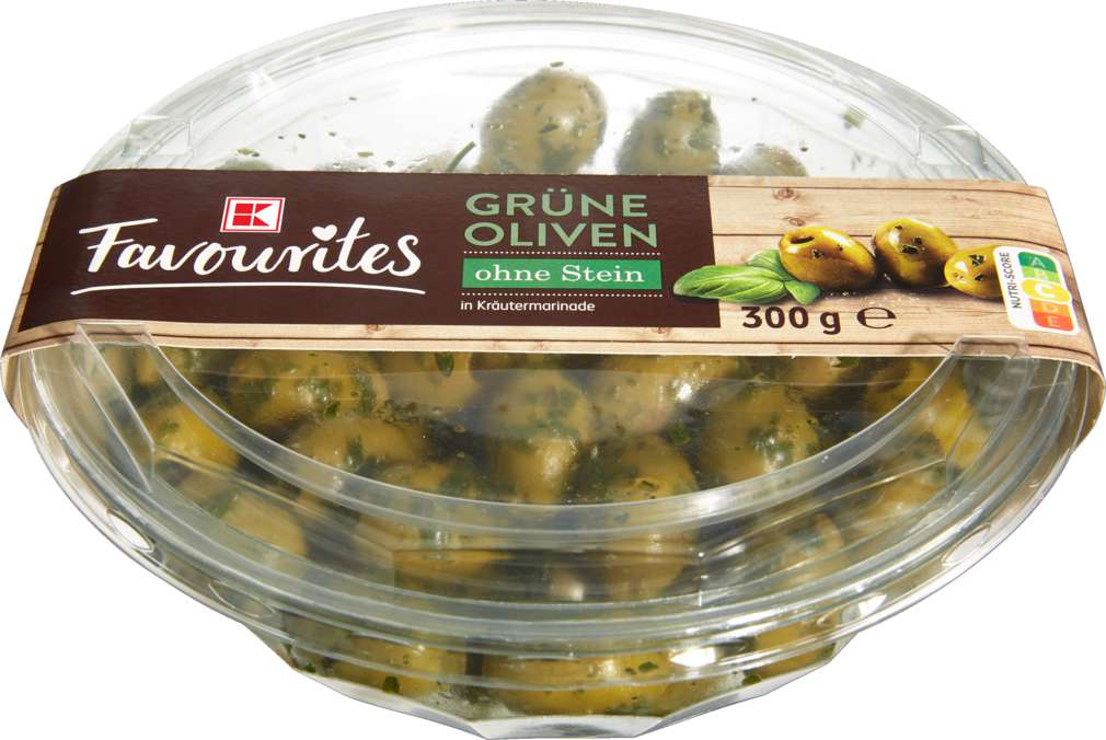 Abbildung des Sortimentsartikels K-Favourites Grüne Oliven mit Kräuter 300g