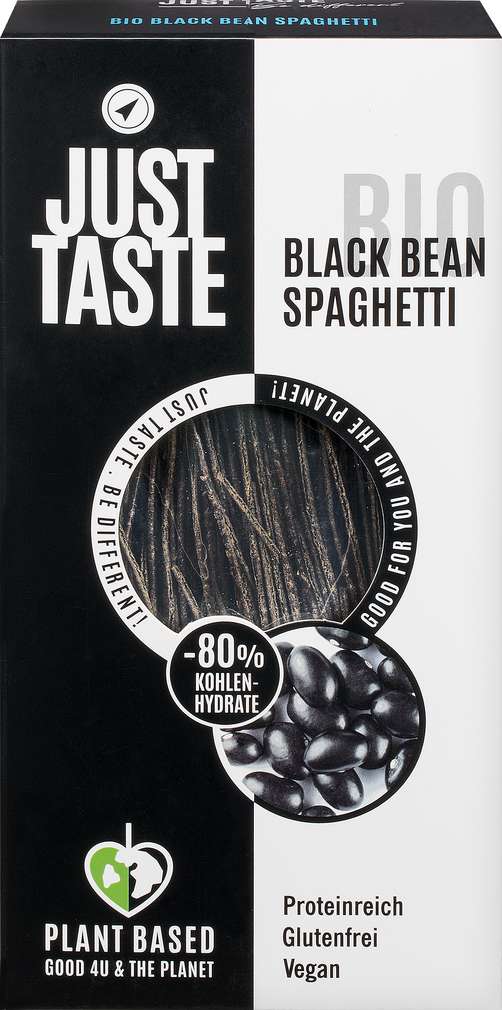 Abbildung des Sortimentsartikels Just Taste Bio glutenfrei vegan Schwarz Bohnen Spaghetti 250g