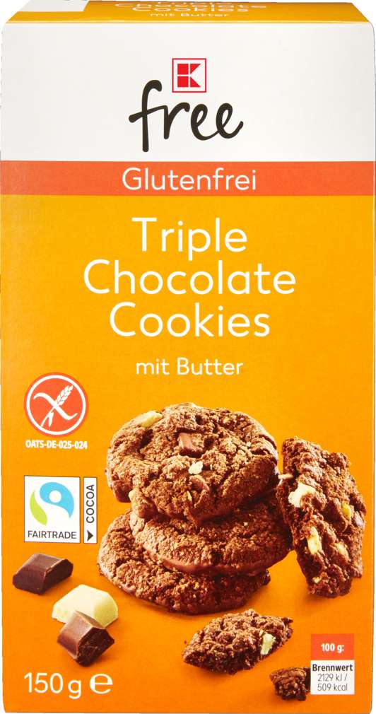 Abbildung des Sortimentsartikels K-Free Glutenfrei Butter Schoko Cookie, Triple Chocolate 150g